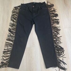 Fashion Nova Black Studded Fringe Side Jeans Plus Size 1X Western Festival Denim